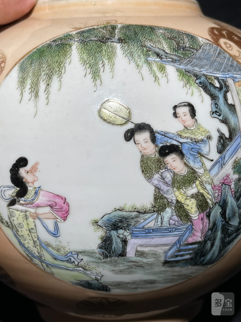 民国 粉彩人物纹皮灯一对 - 图5